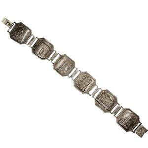 Vintage 1940s Paris Tourist Landmarks Panel Bracelet  Silver Tone 6 1/2"